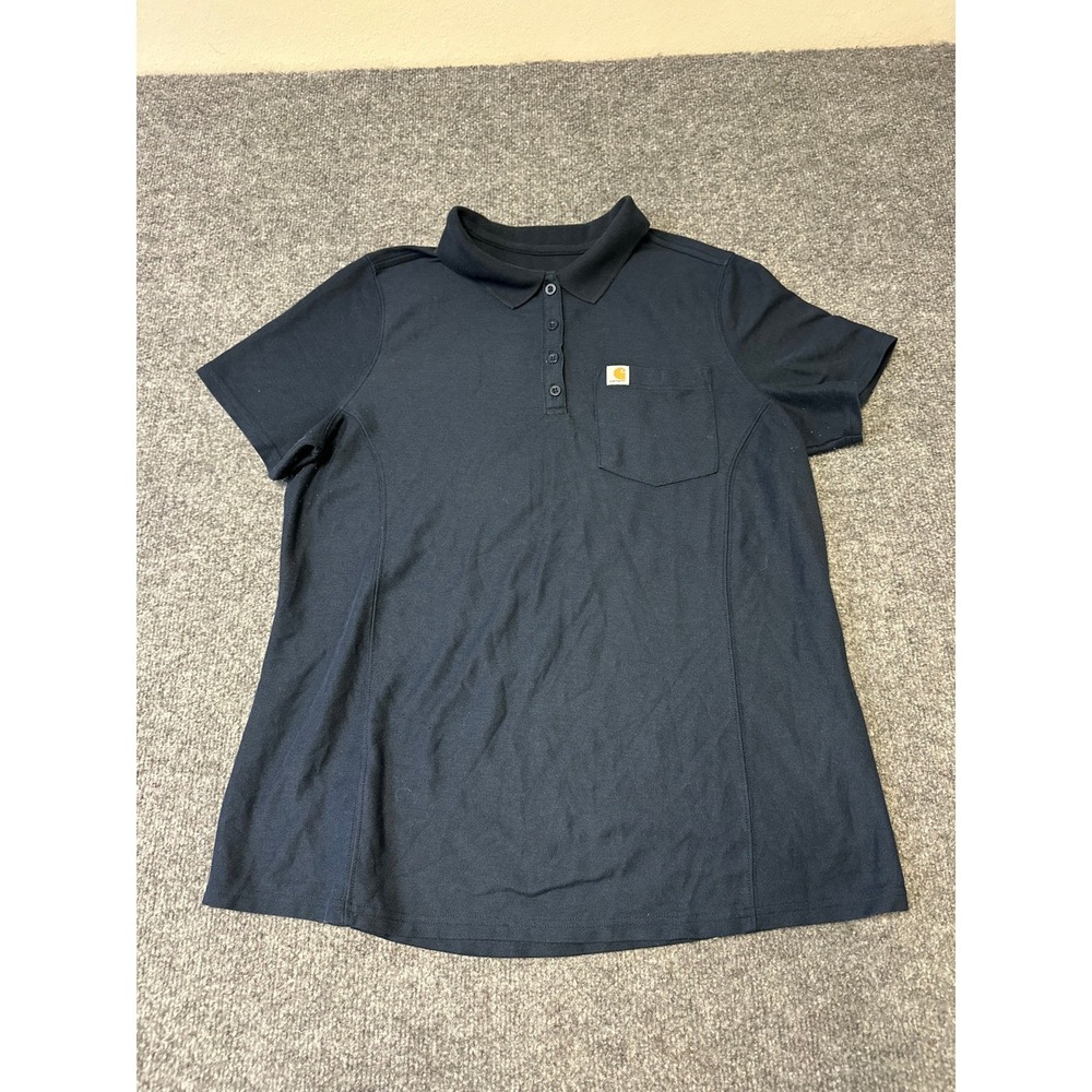 Carhartt Polo Womens Size L Navy Blue Relaxed Fit Short Sleeve Pocket Work Shirt